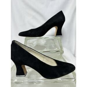 Vintage 90s Inky Black Suede Leather Heels Pump Shoes by Jones New York size 9.5